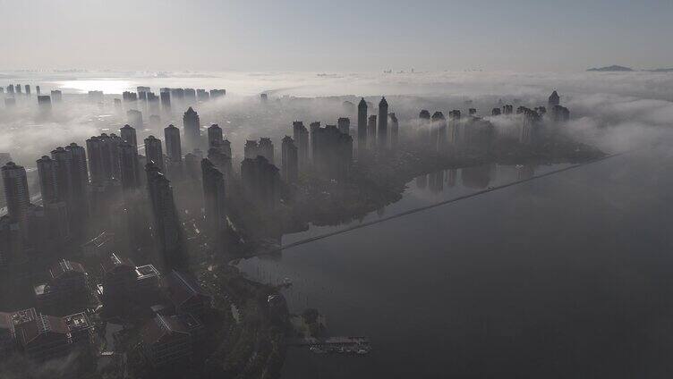 厦门平流雾日出水晶湖郡延时 视频