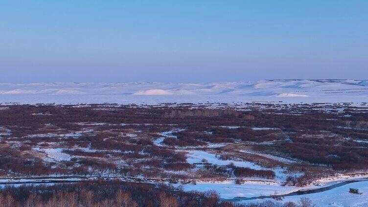 航拍内蒙古亚洲第一湿地雪景