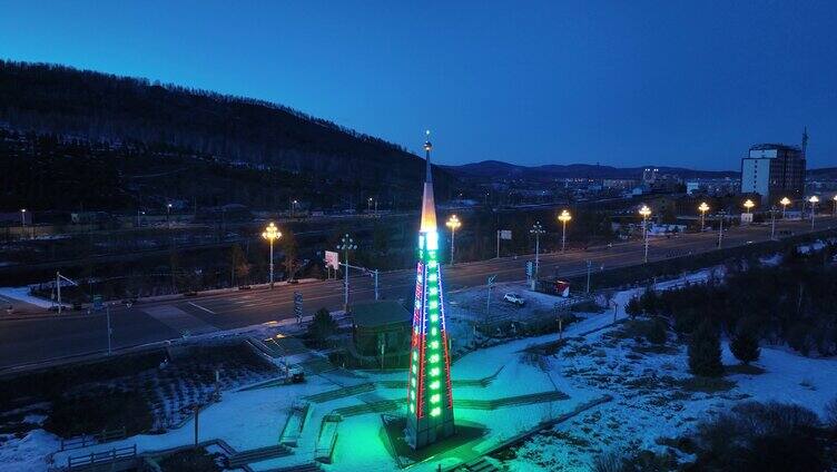 最冷城市内蒙根河雪夜冷极塔