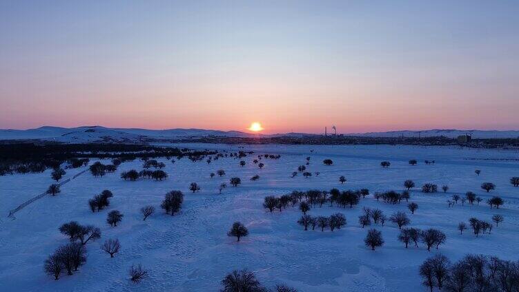 航拍内蒙古亚洲第一湿地雪景