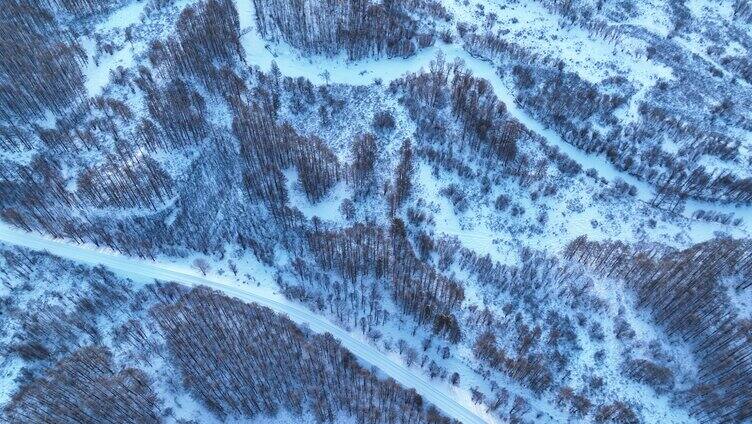 航拍大兴安岭林海雪原暮色