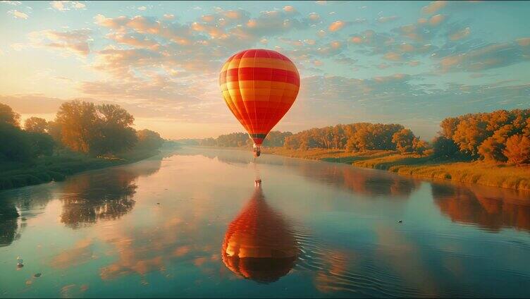热气球旅行 唯美热气球 水面湖面