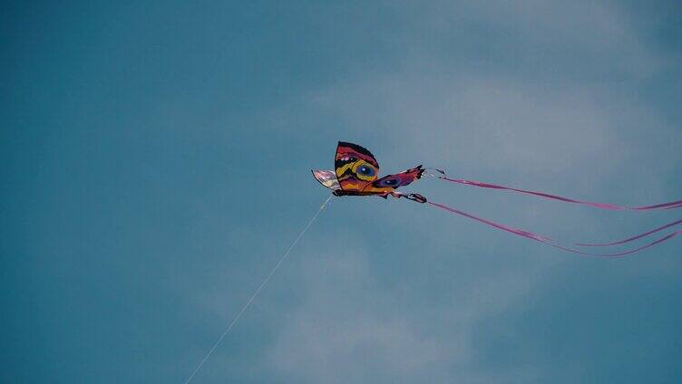 蝴蝶风筝在天空中飞翔海边放风筝唯美画面