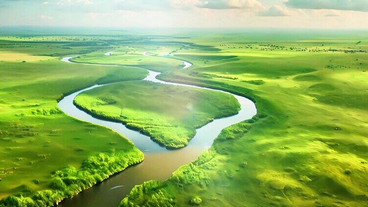 内蒙古大草原河流 湿地大自然