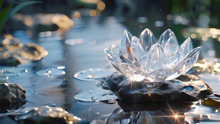 水晶莲花透明 美丽耀眼夺目 唯美素材