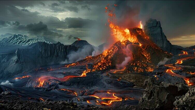 火山爆发熔岩四溅 威力强大壮观震撼磅礴