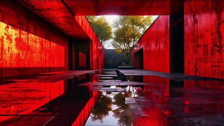 红色光影集合建筑  中式建筑 设计风格