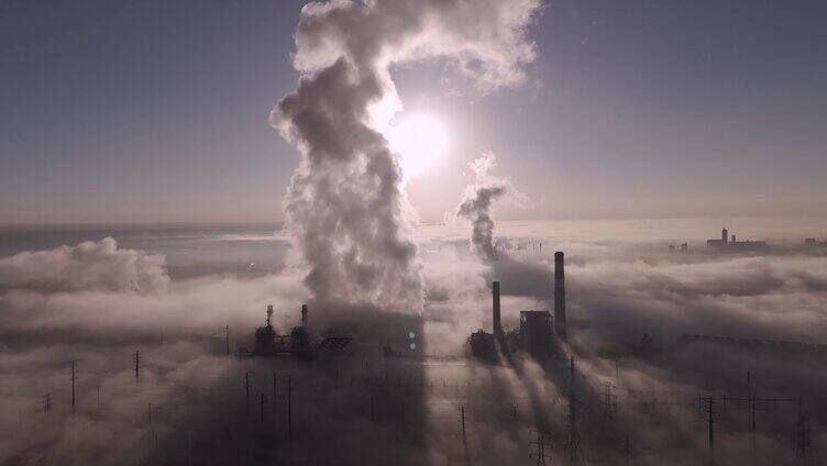 航拍钢铁加工厂重工业环境污染空气雾霾