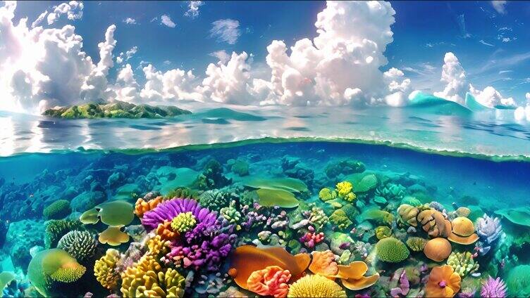 珊瑚礁海底世界 美丽的珊瑚群 自然生态