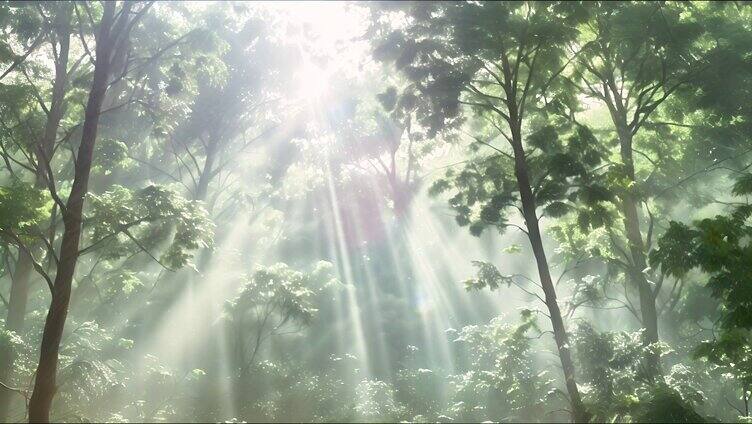 森林阳光清新自然 丁达尔光线