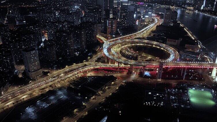 上海南浦大桥航拍夜景4k延时摄影