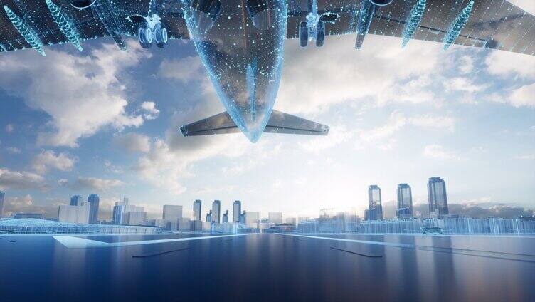 原创可商用三维全息投影机场AI飞机起飞