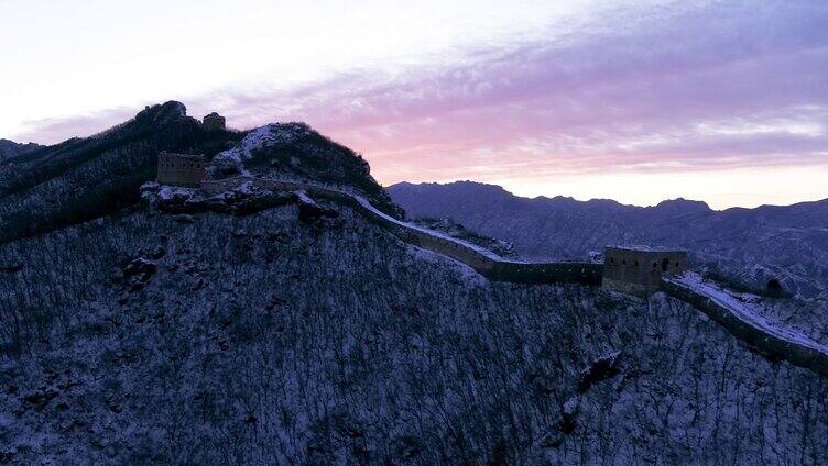 航拍北京司马台长城雪景风光