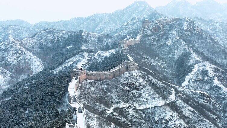 河北金山岭长城冬季雪后风光