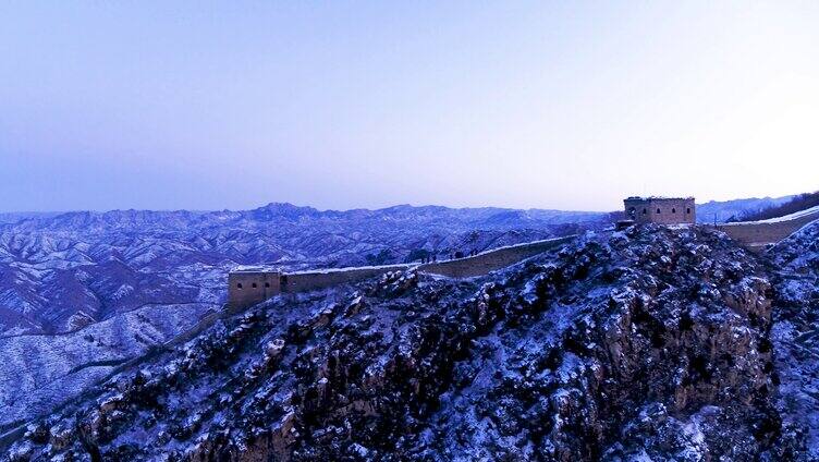 航拍北京司马台长城雪景风光