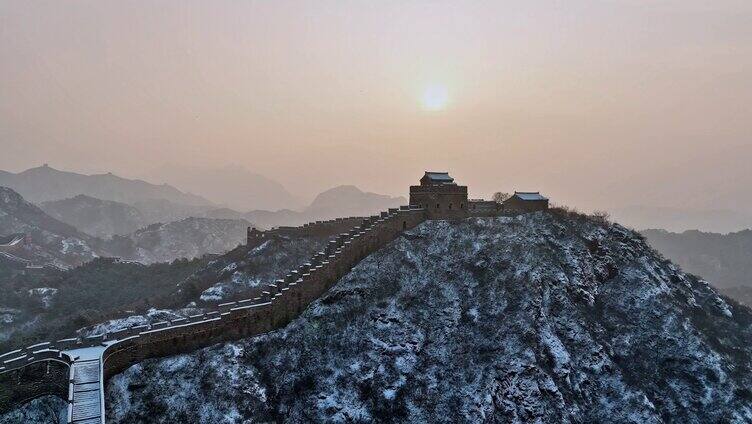 河北金山岭长城冬季雪后风光