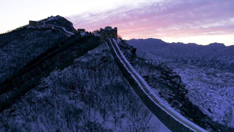 航拍北京司马台长城雪景风光