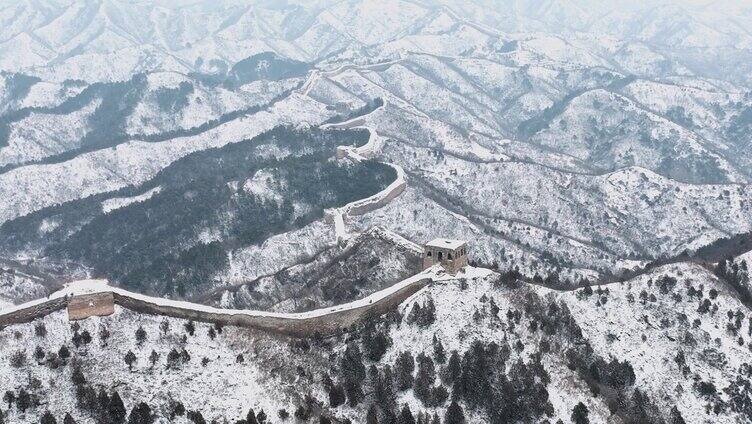 河北金山岭长城冬季雪后风光