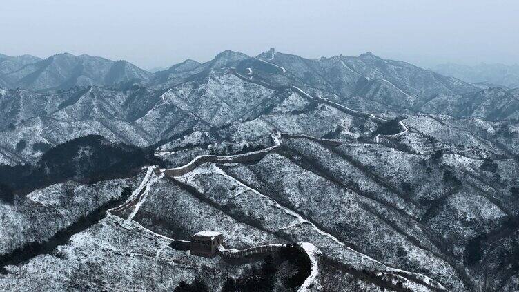 河北金山岭长城冬季雪后风光