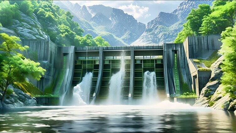 水电站大坝放水开闸 水力发电 清洁能源
