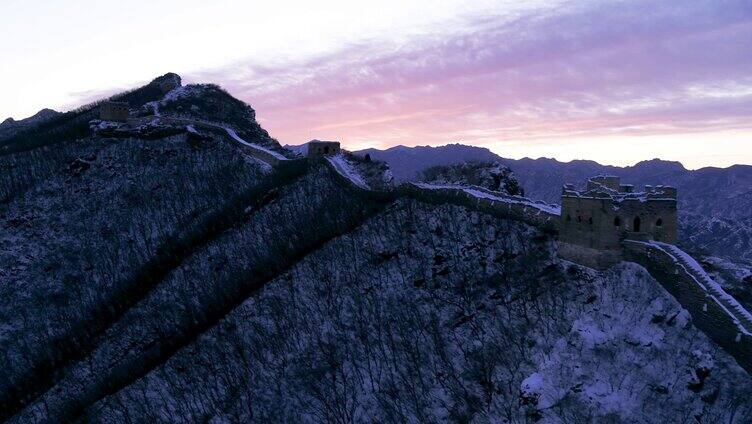 航拍北京司马台长城雪景风光