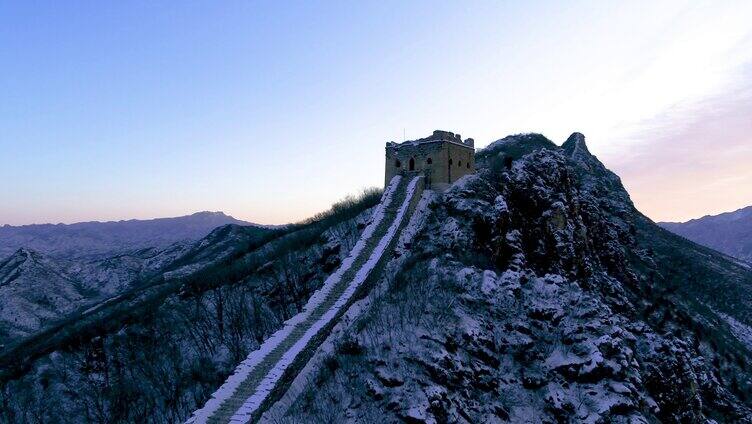 航拍北京司马台长城雪景风光