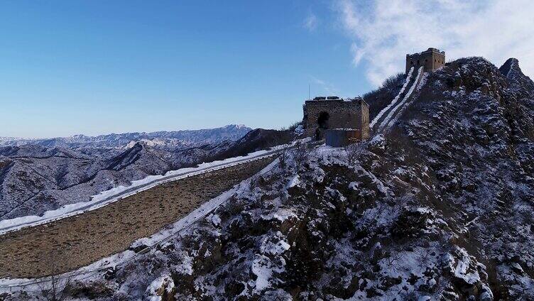 航拍北京司马台长城雪景风光