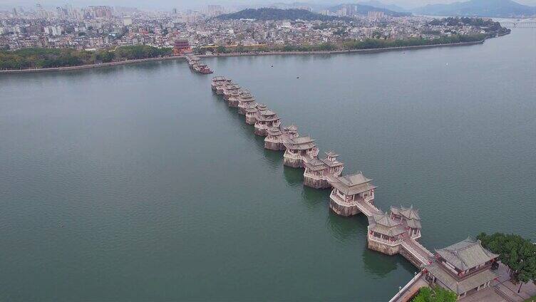 航拍广东潮州广济桥景观