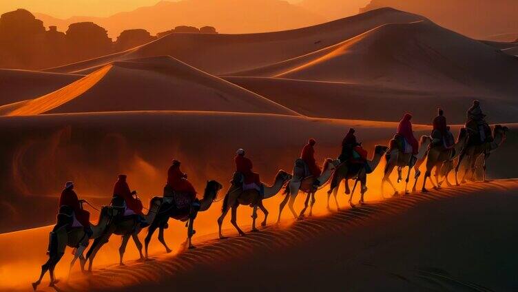 丝绸之路敦煌西域古代商队一带一路沙漠骆驼