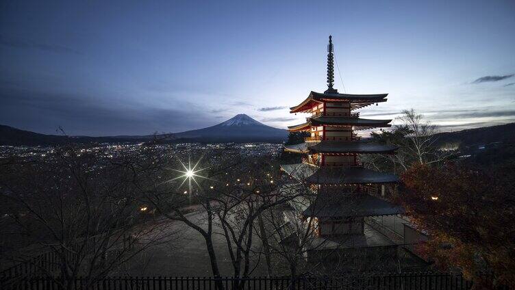 日本东京富士山雪山日落高清风景4K视频