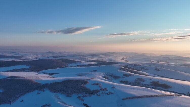 航拍4K东北雪域雪原日落