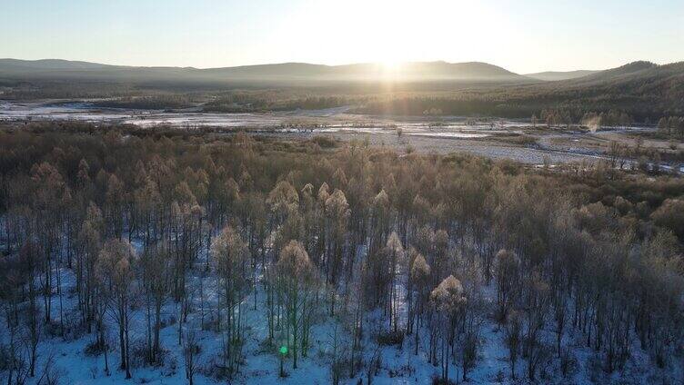 雪原阳光树林唯美雾凇