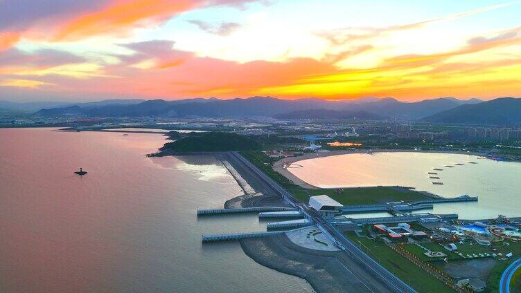 宁波梅山沙滩晚霞宁波城市风景 海滩晚霞