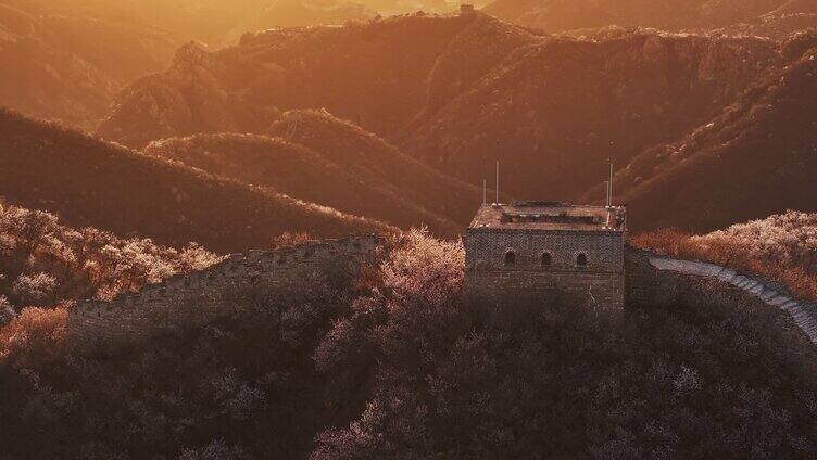 北京大庄科长城春天风光日出美景