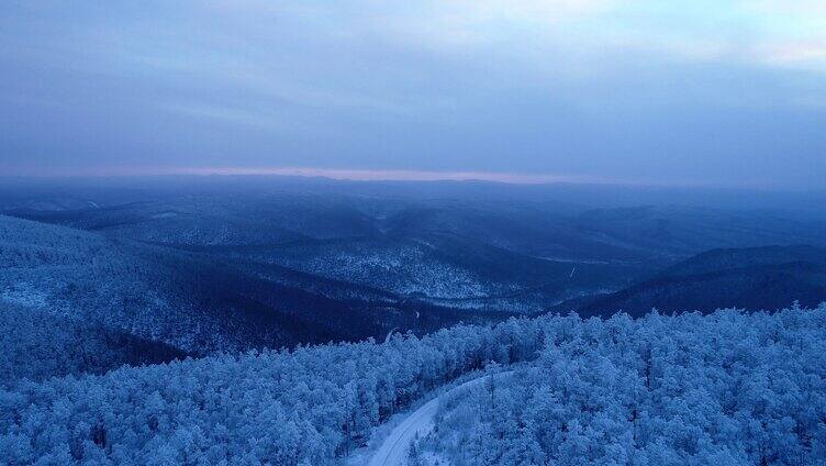 航拍银装素裹的林海雪原