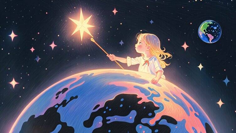 小孩与星星 卡通星球
