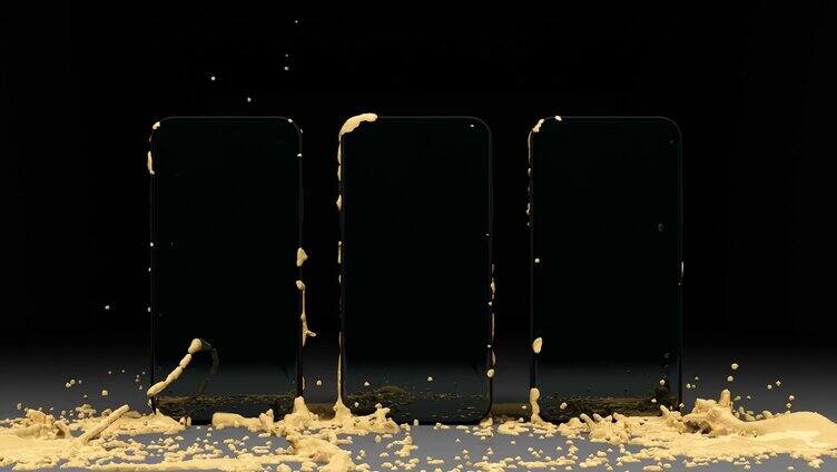 黑色手机屏幕和飞溅液体
