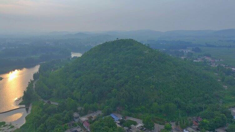 航拍滕州羊庄镇古薛河流域的陶山湿地