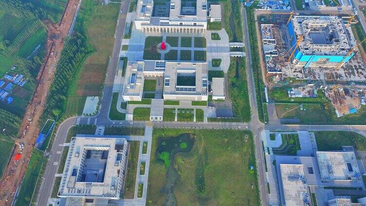 航拍枣庄大学城在建新校区建筑工地