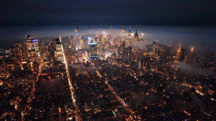 发达国家美国纽约曼哈顿中城夜景航拍