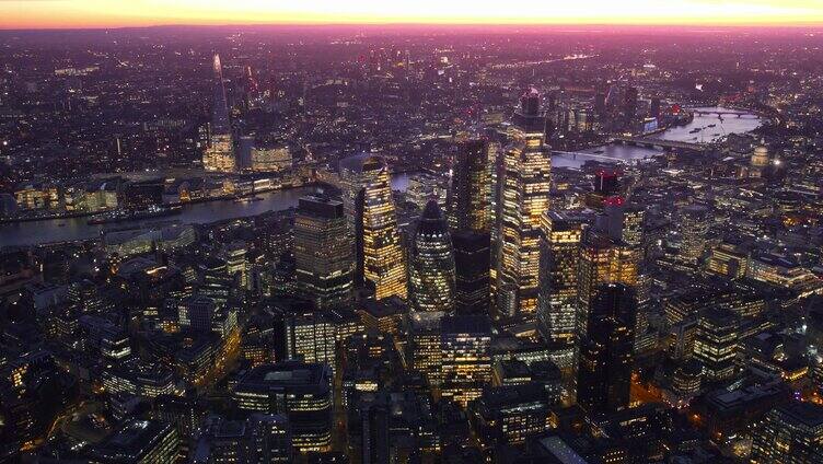 欧洲英国伦敦高清夜景航拍视频
