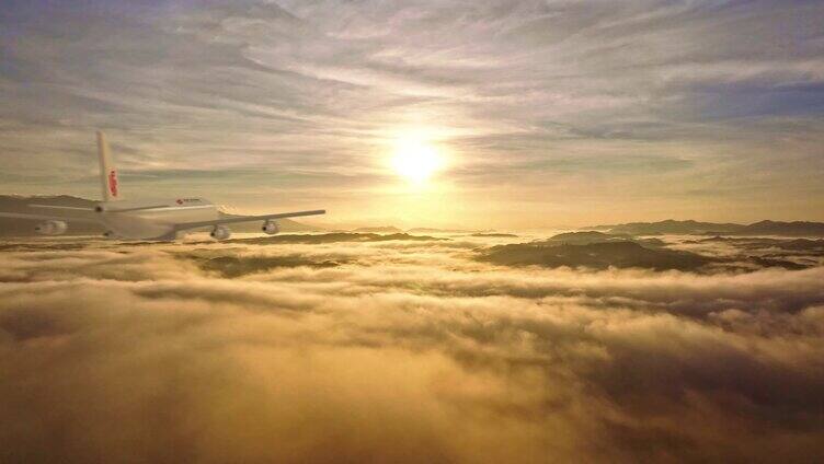 日出飞机飞过云海AE模板