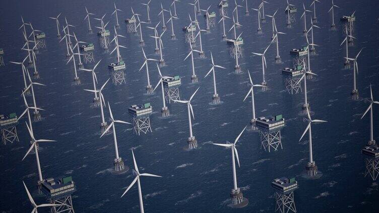 4k海上风车风力发电新能源