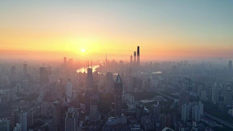 上海日出 上海平流雾 上海城市震撼大景