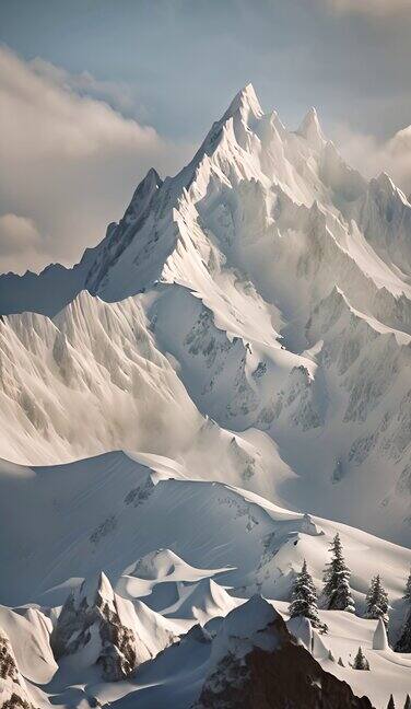 雪山雪景森林