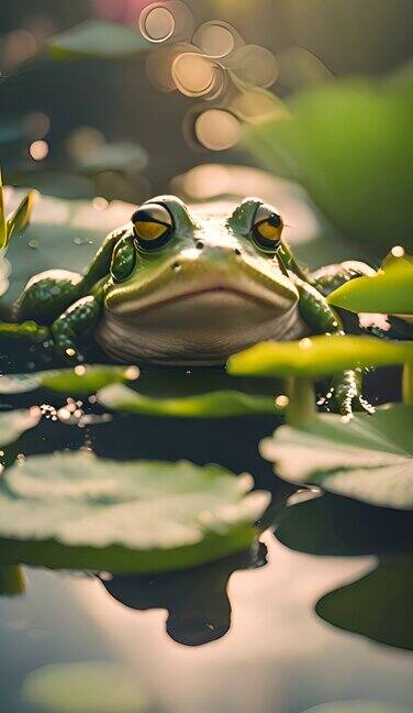 青蛙卧荷叶上