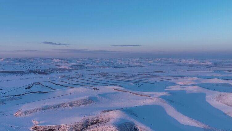 航拍4K东北雪域雪原暮色