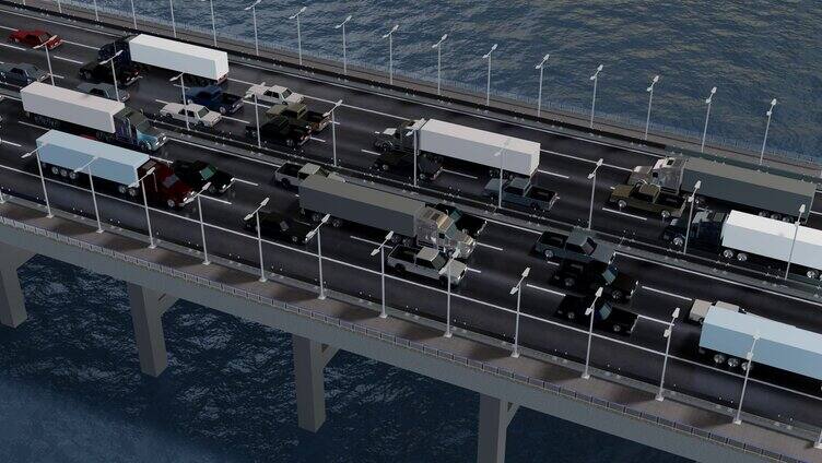 跨海大桥车辆3d渲染