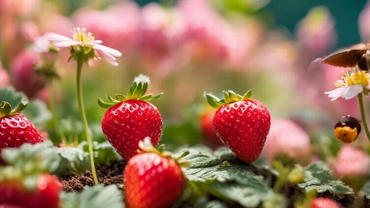 蜜蜂采蜜草莓