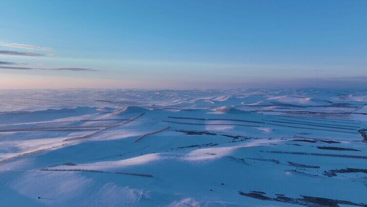 航拍4K东北雪域雪原暮色